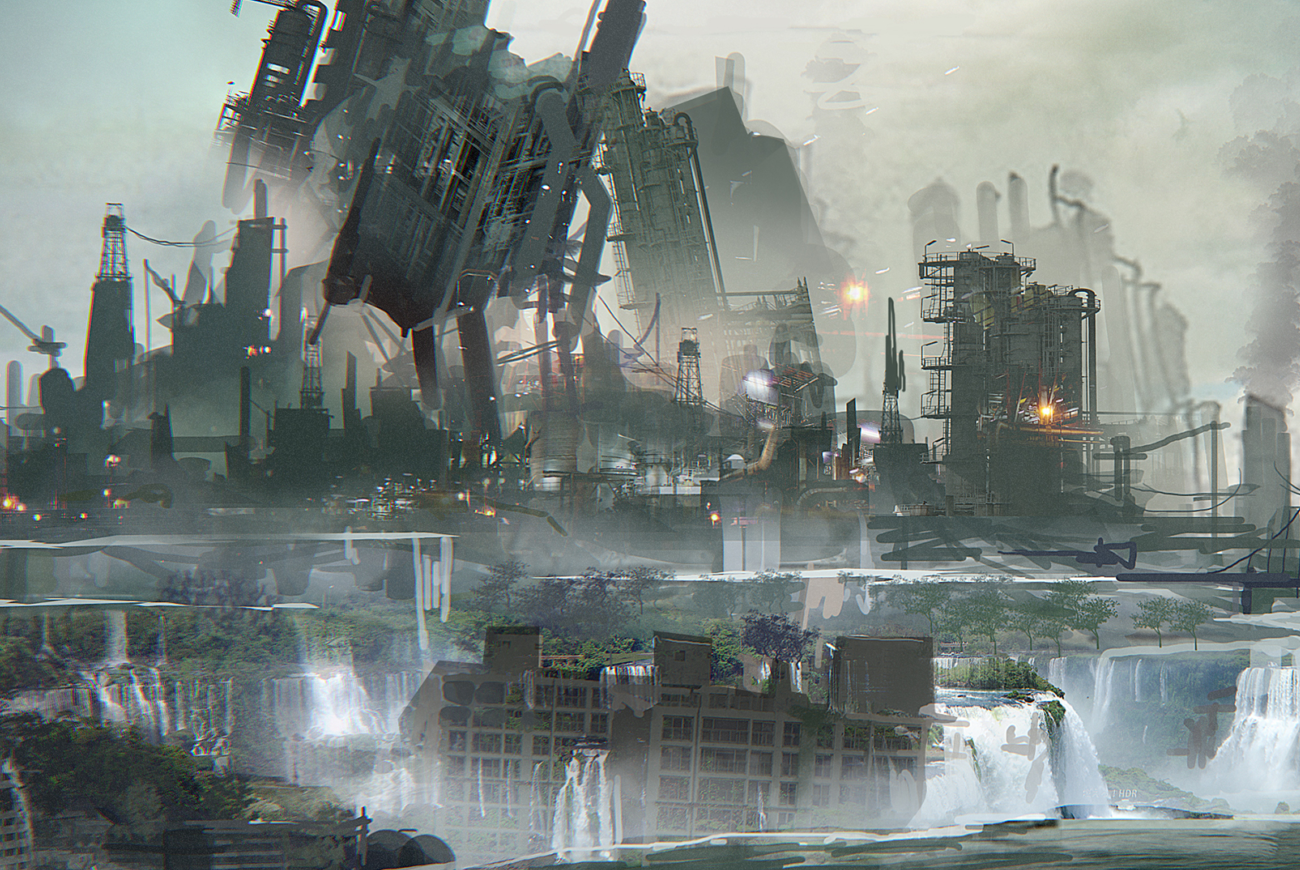 NieR Automata background — Flooded City