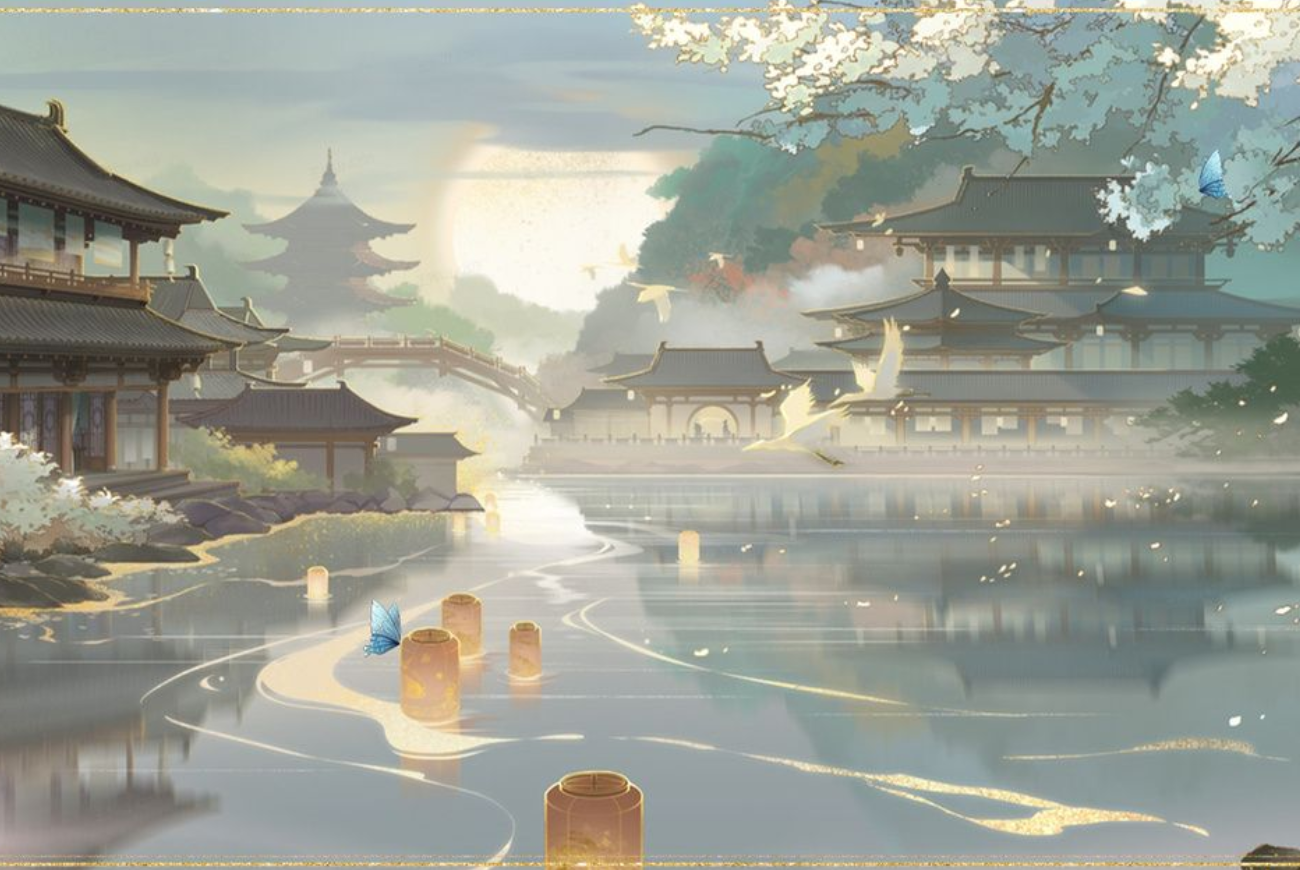 The Moon in the Heart of Flowers and Mountains background — Echoes in a Valley